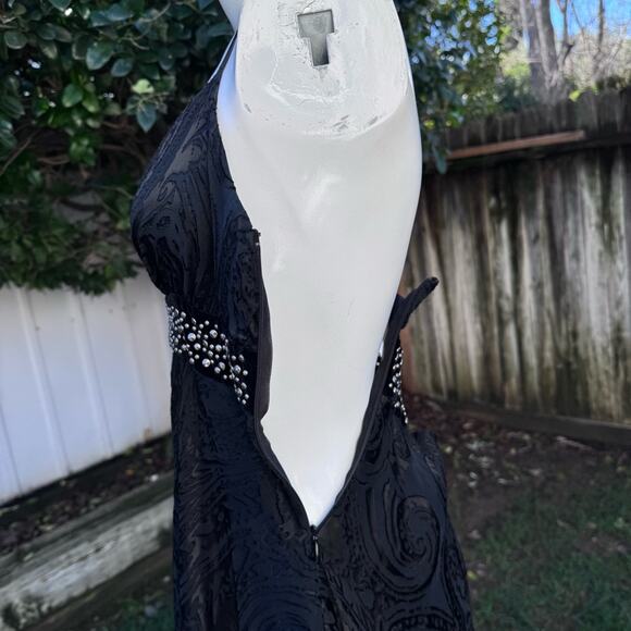 VTG Bebe Black Embroidered Studded Cross Back Hi Lo Dress Women's XS - Picture 13 of 16